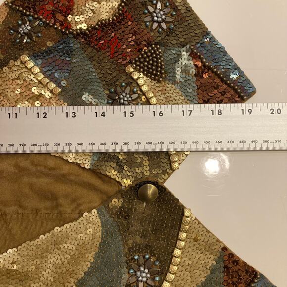GODDESS OF BABYLON Vest Top S/M Sequins Beaded Gold Button Lined Rayon - Picture 12 of 12